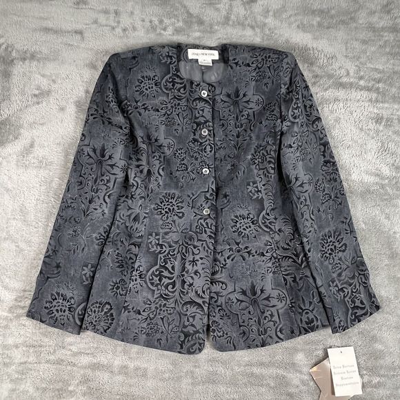 Jones New York Gray Silk Babylon Storm Floral Blazer Jacket Pockets Size‎ 6 NWT - Picture 1 of 6